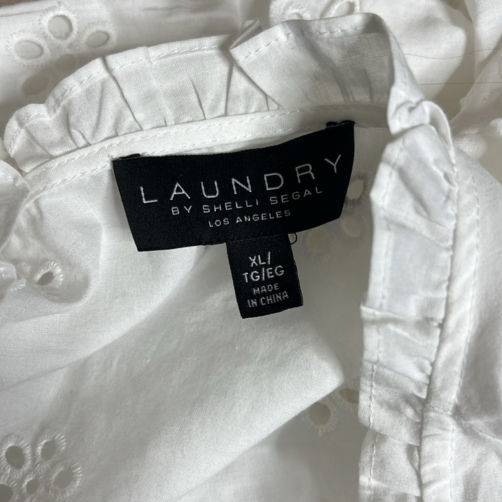 Laundry by Shelli Segal White Eyelet Ruffle Sleeve Blouse – Size XL - Picture 7 of 7